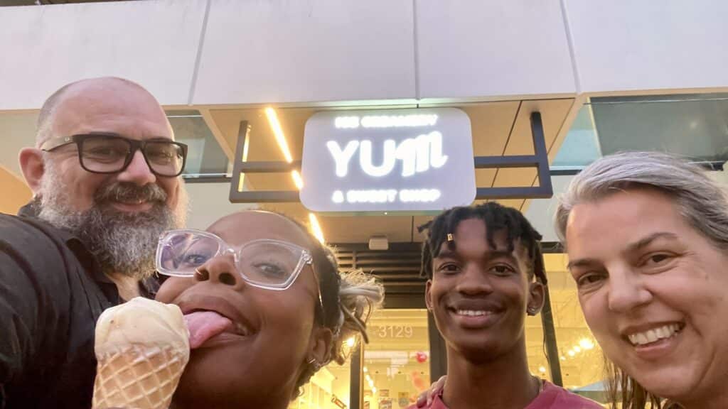 A multiracial family with two teenage children.